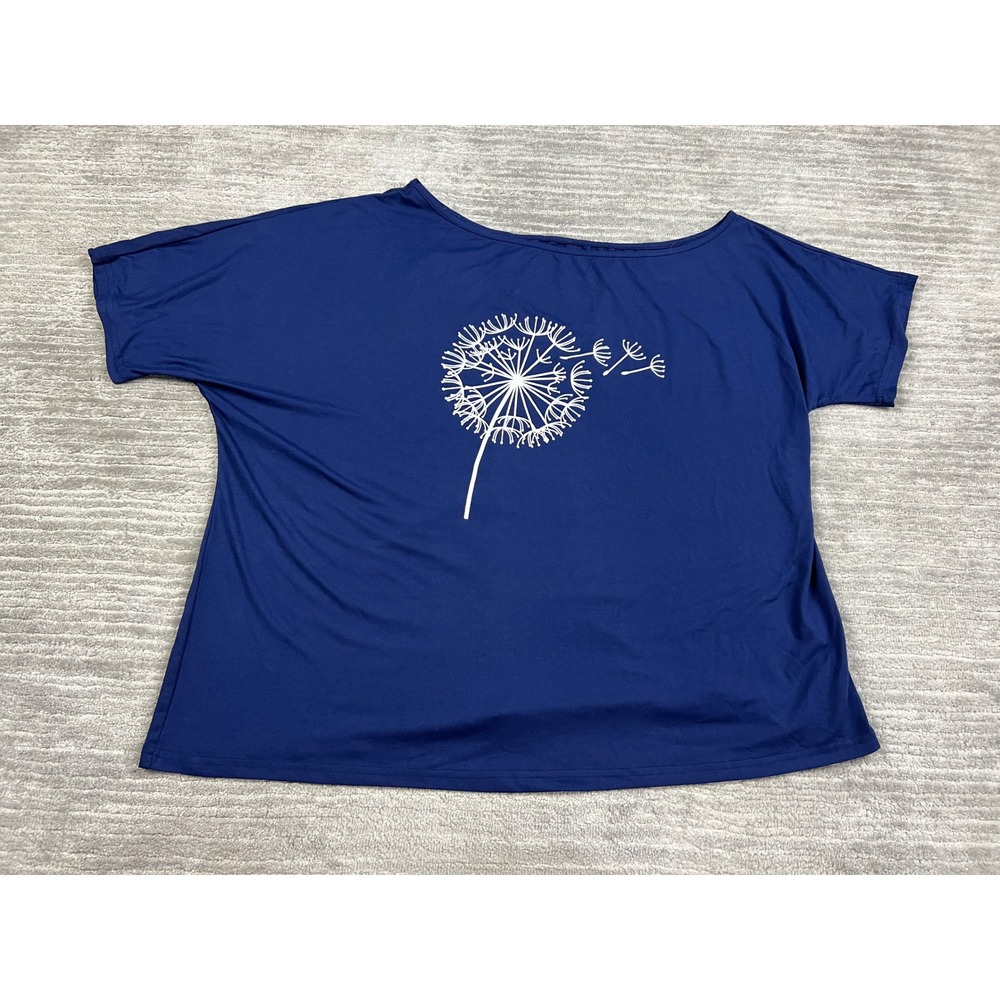 Unbranded T-Shirt Women 1XL Navy Blue Dandelion Graphic Boat Neck Relaxed Fit